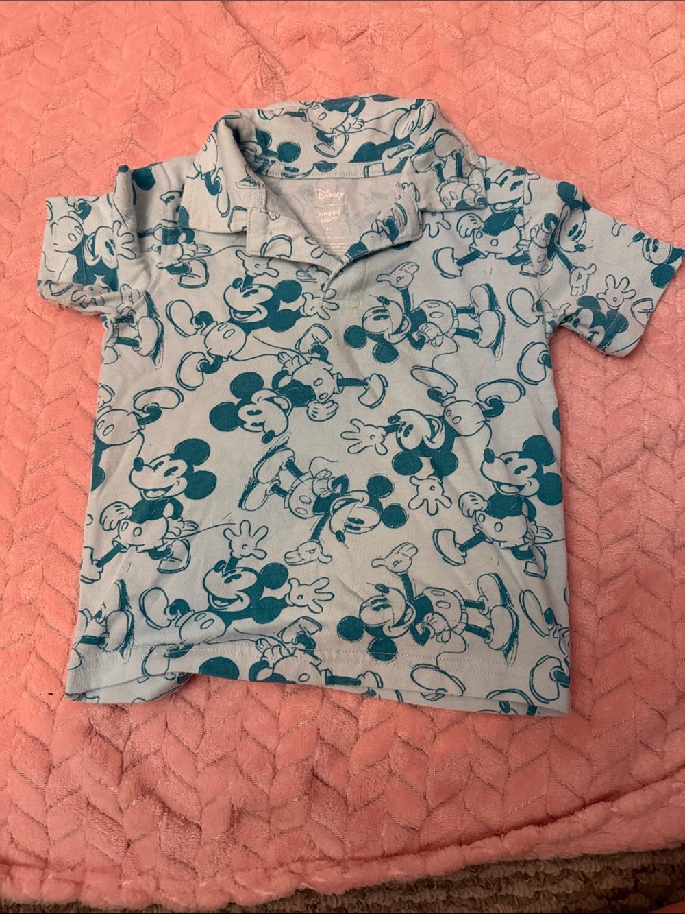 Disney Light Blue Polo with Teal Mickey Allover Print